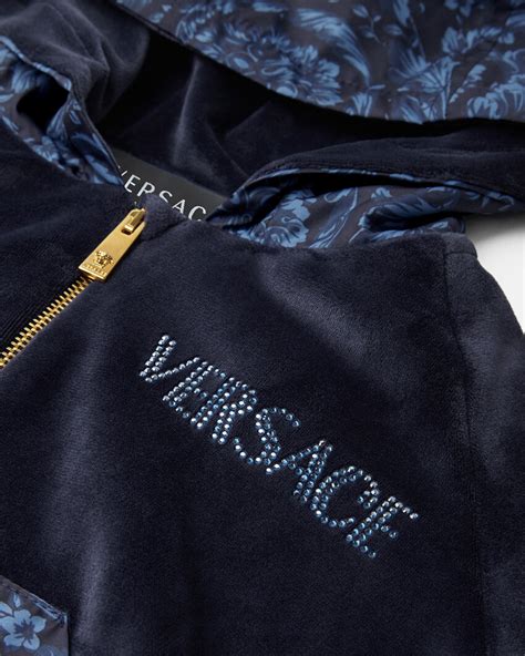 versace blue velvet hoodie|Versace barocco hoodie.